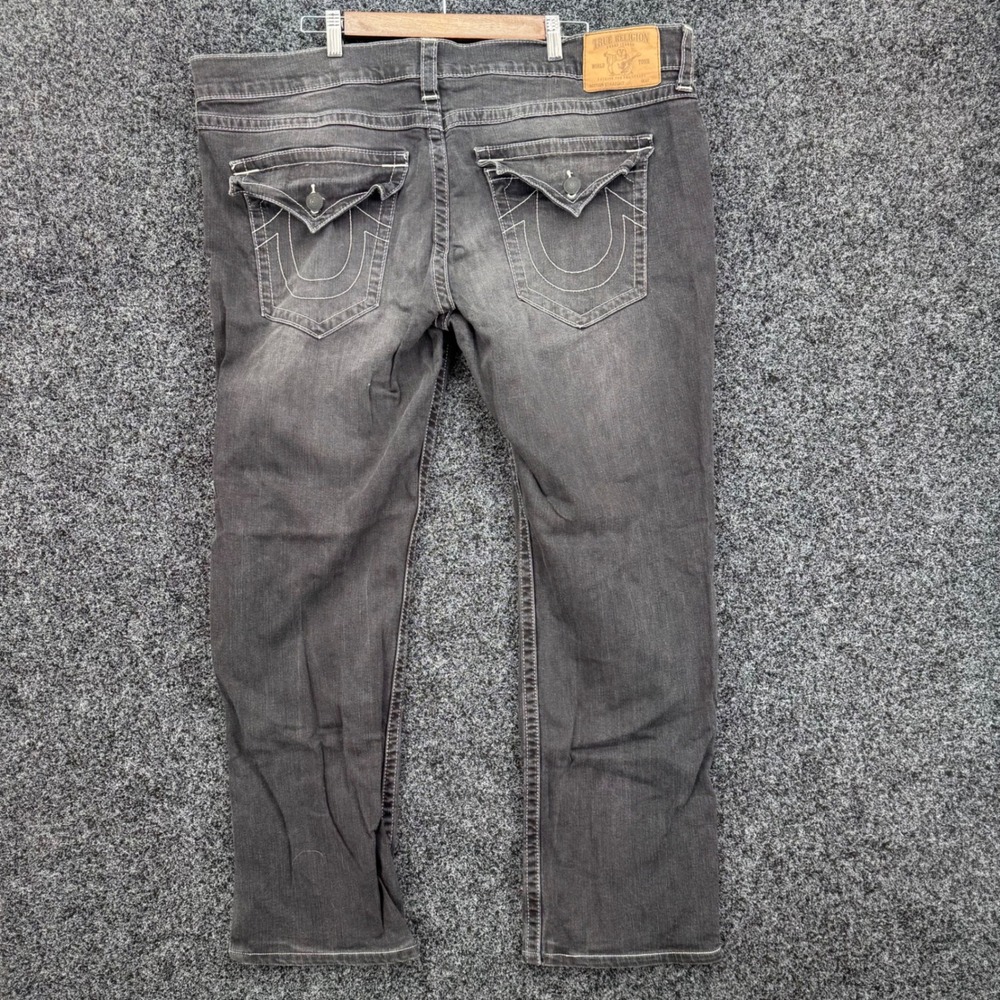 True Religion Section Straight Jeans Mens 44 Faded Black Contrast Stitch Denim - Picture 2 of 10